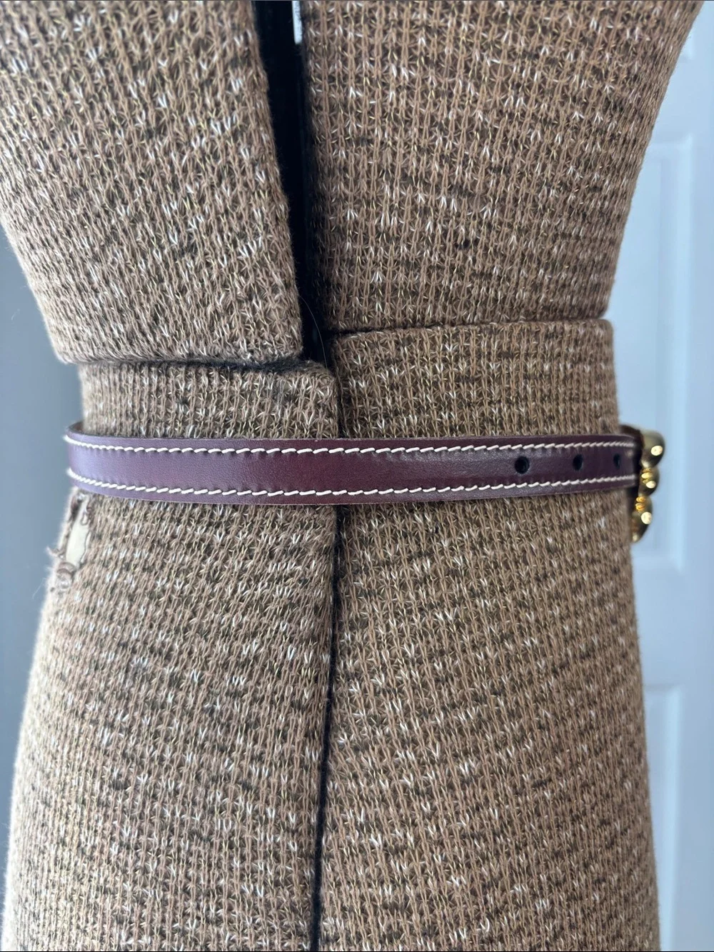 VTG 1983 Calderon Brown Leather Belt with Gold-Tone Sculpted Buckle